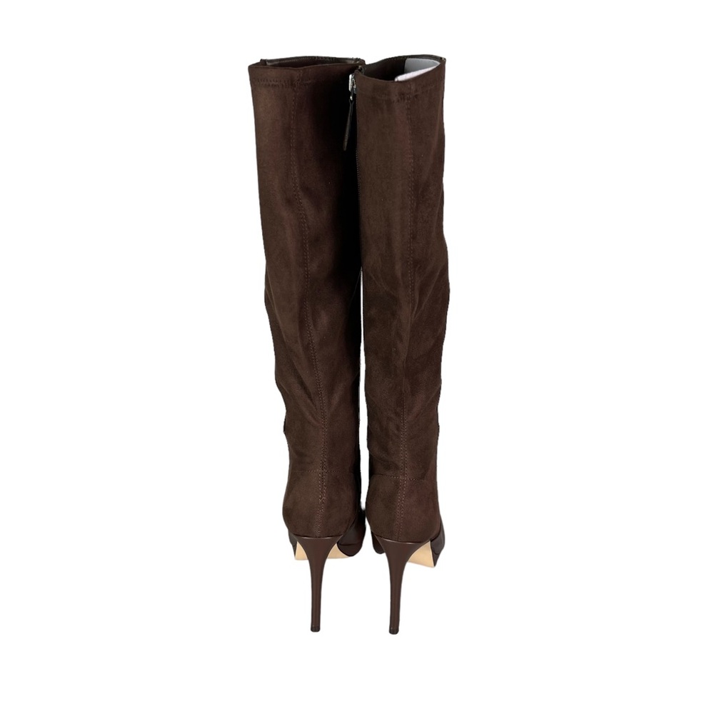 Nine West Brown Two-Tone Knee High Leather & Suede Stiletto Boots - Picture 5 of 12